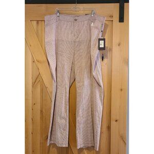 New! NYDJ Plus Size 22W Linen Blend 4-Pocket Full-Length Trousers Sand Stripe